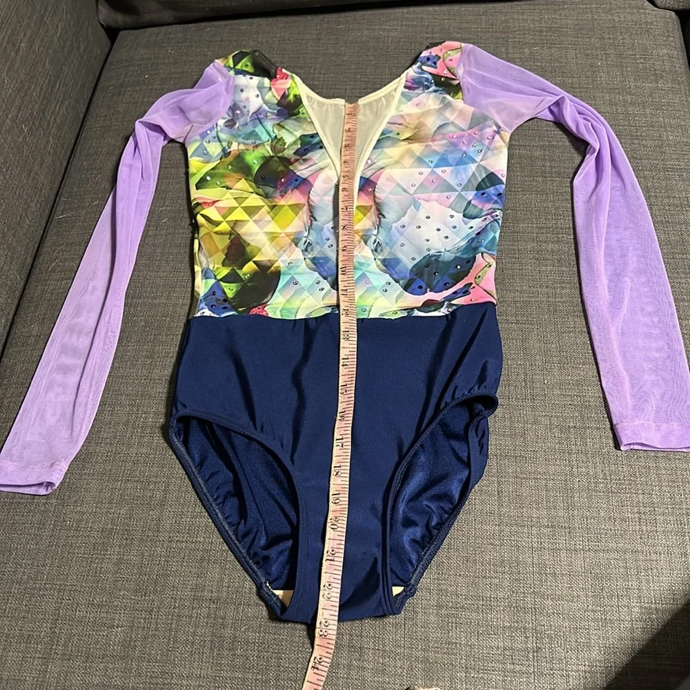 eleve Dance Costume Leotard Multicolored w/ Rhinestones & Mesh Details - Picture 11 of 12